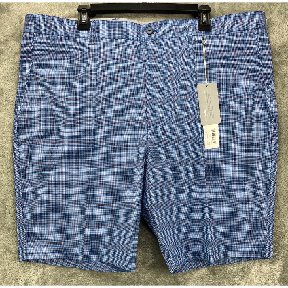 NWT Cutter & Buck DryTec Shorts‎ Size 42 Blue Plaid Performance Stretch Pockets
